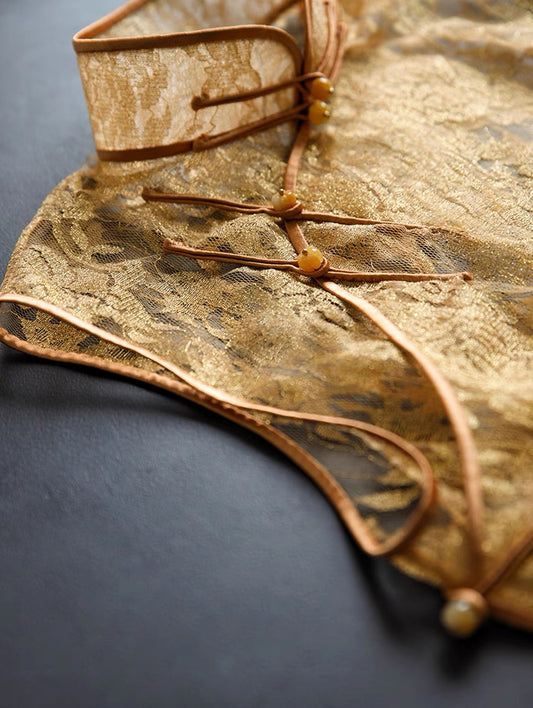 Hand Stitched Rose Gold French Lace Qipao Dress