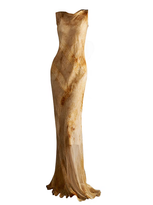 The “Desert Bloom” Double Layer Mulberry Silk Maxi Dress