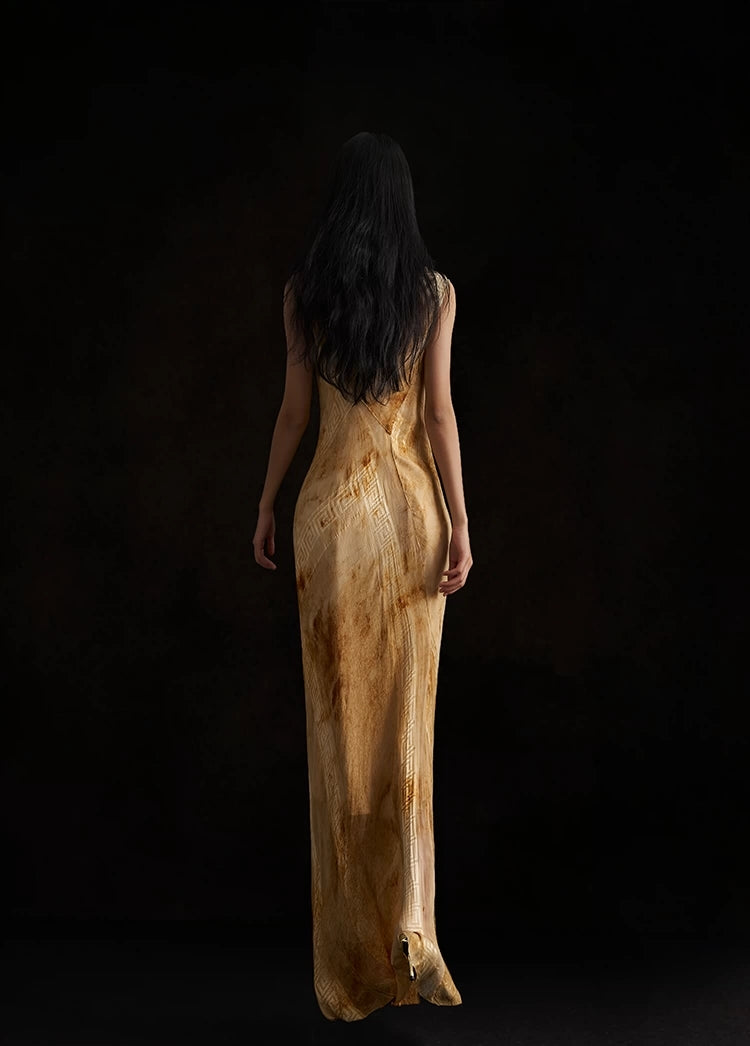 The “Desert Bloom” Double Layer Mulberry Silk Maxi Dress