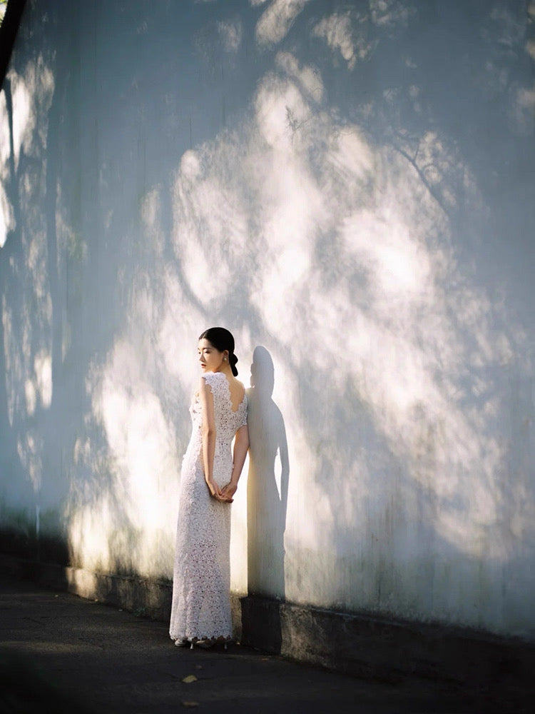 Hand-Stitched Hydrangea Lace Bridal Gown