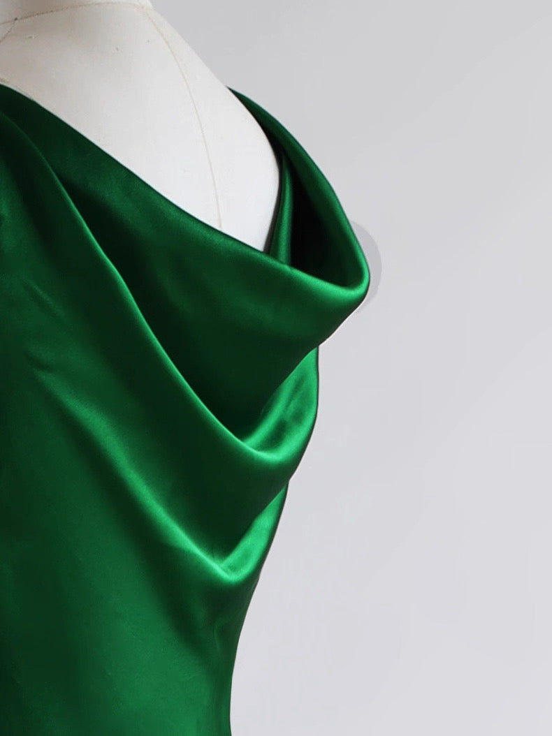 Emerald Silk Cowl-Neck Gown
