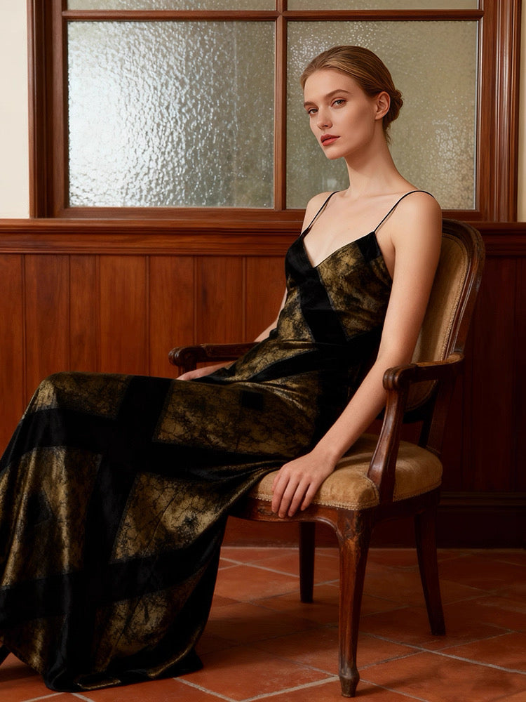 Antique Gold Silk Evening Gown