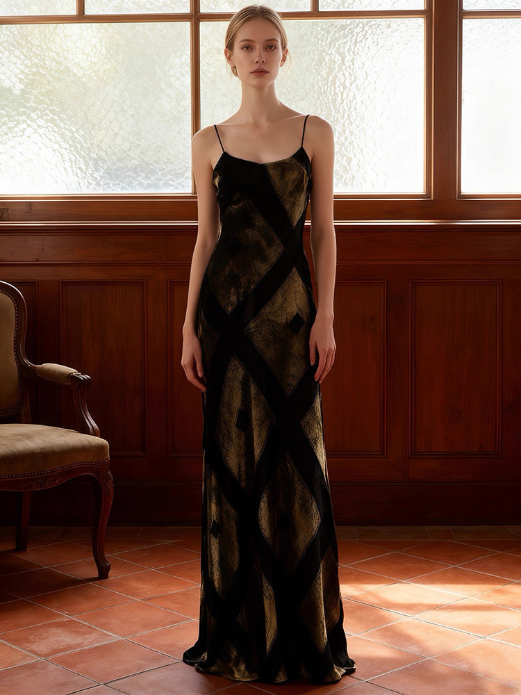 Antique Gold Silk Evening Gown