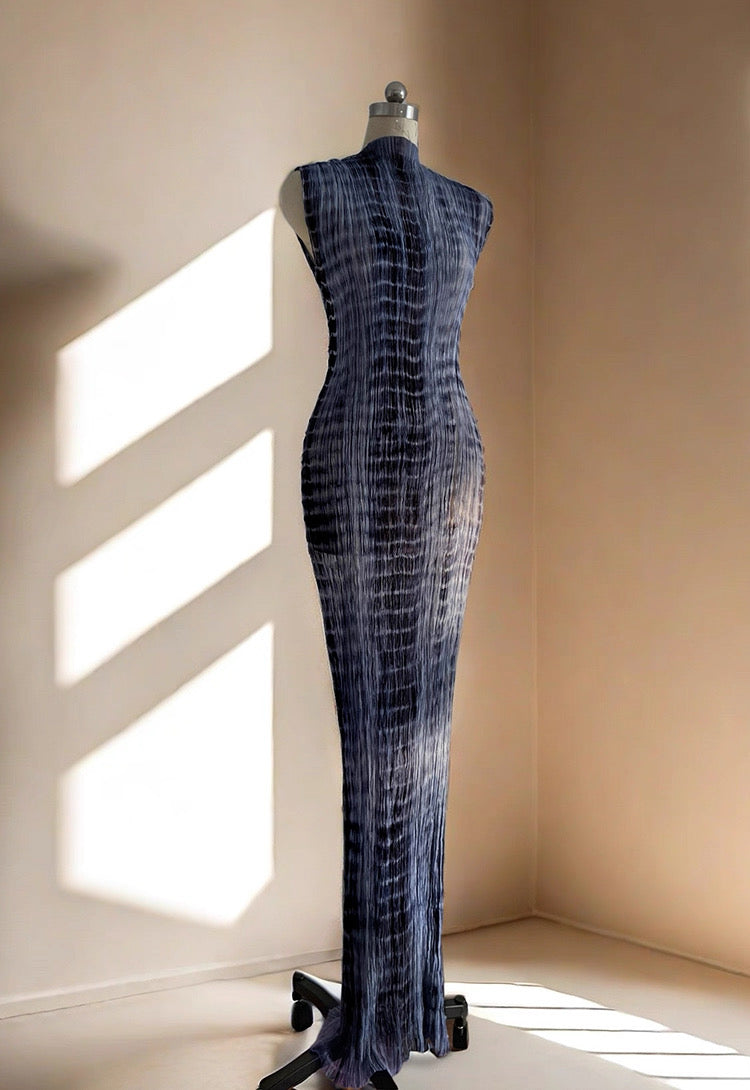 Handcrafted Indigo-Dyed Mulberry Silk Maxi Dress