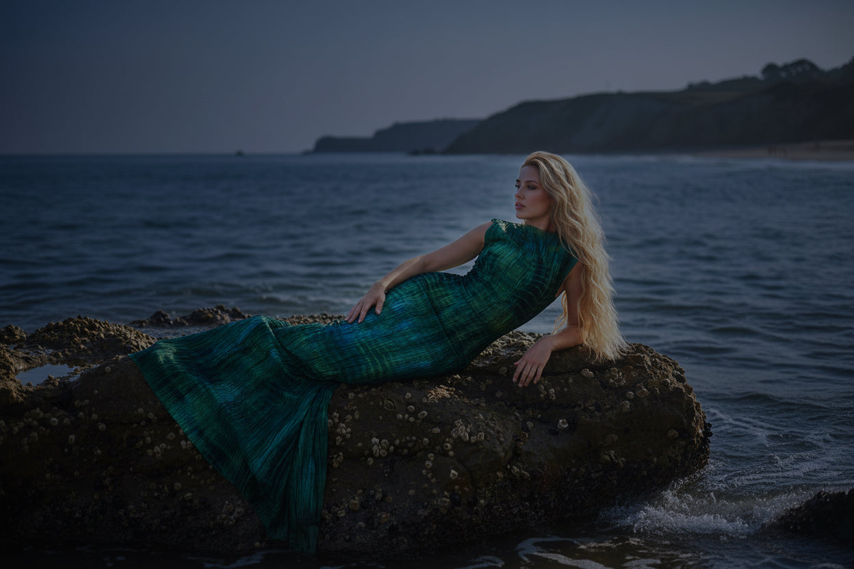 Green Coral Mermaid Silk Maxi