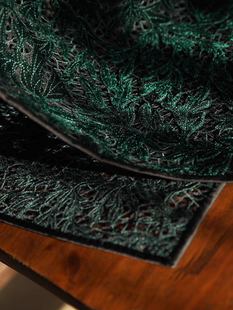 Hand-Stitched Emerald Green Vine Lace Qipao