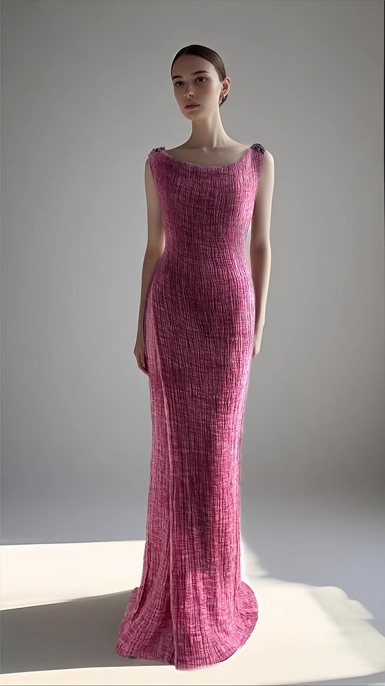 Vintage Rose Pink Textured Cotton Maxi Dress