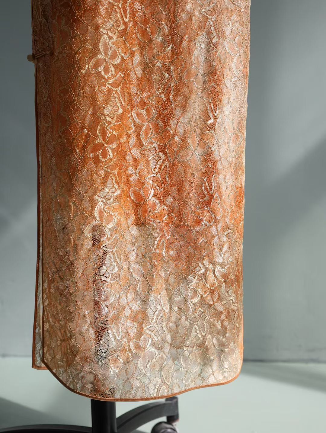 Hand Stitched Rose Gold French Lace Qipao Dress
