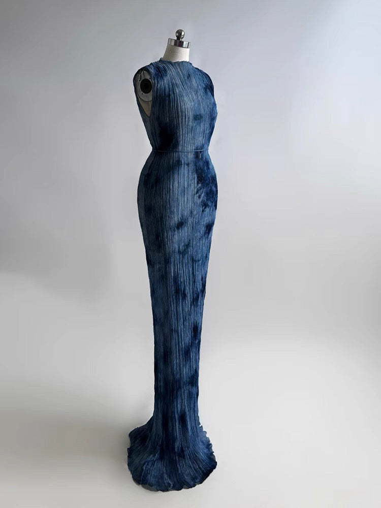 Handcrafted Indigo-Dyed Mulberry Silk Maxi Dress