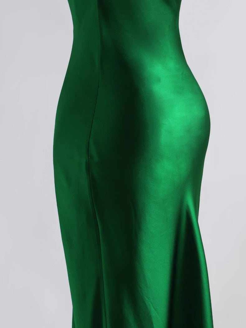 Emerald Silk Cowl-Neck Gown