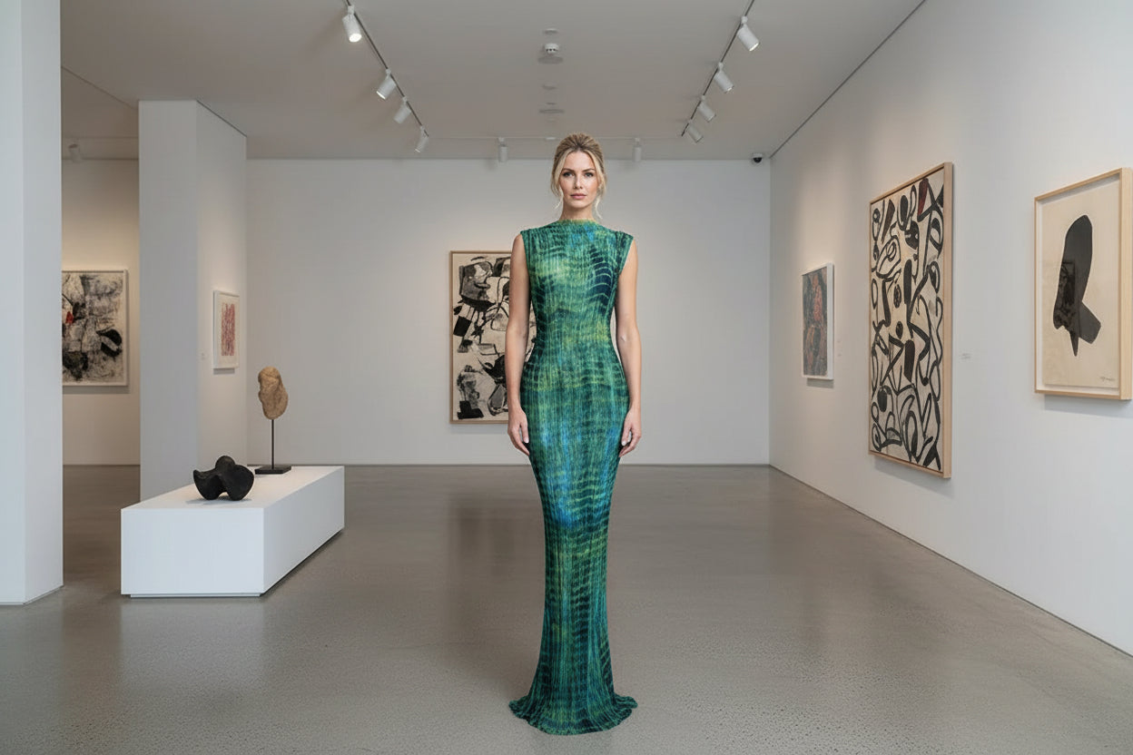 Green Coral Mermaid Silk Maxi