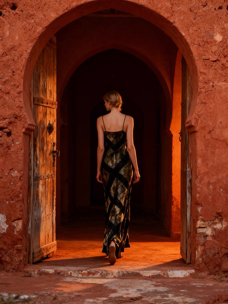 Antique Gold Silk Evening Gown