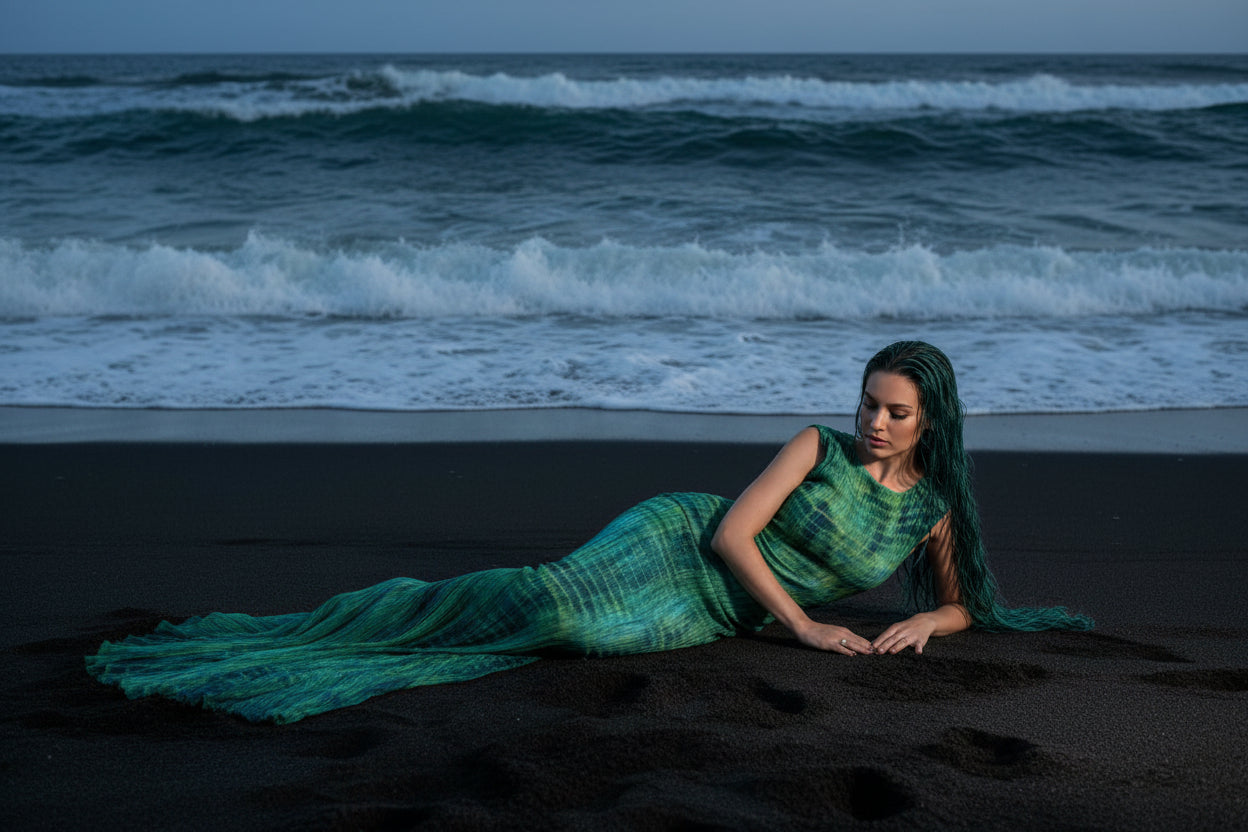 Green Coral Mermaid Silk Maxi