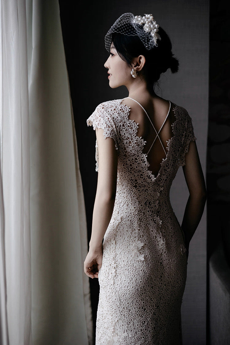 Hand-Stitched Hydrangea Lace Bridal Gown