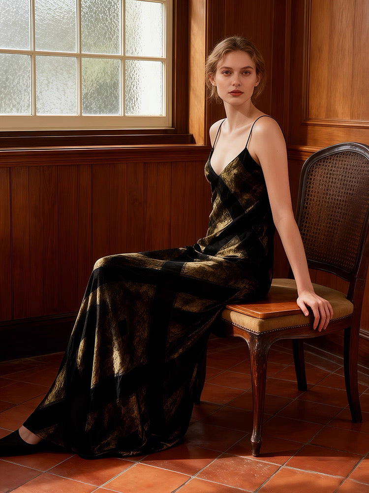 Antique Gold Silk Evening Gown