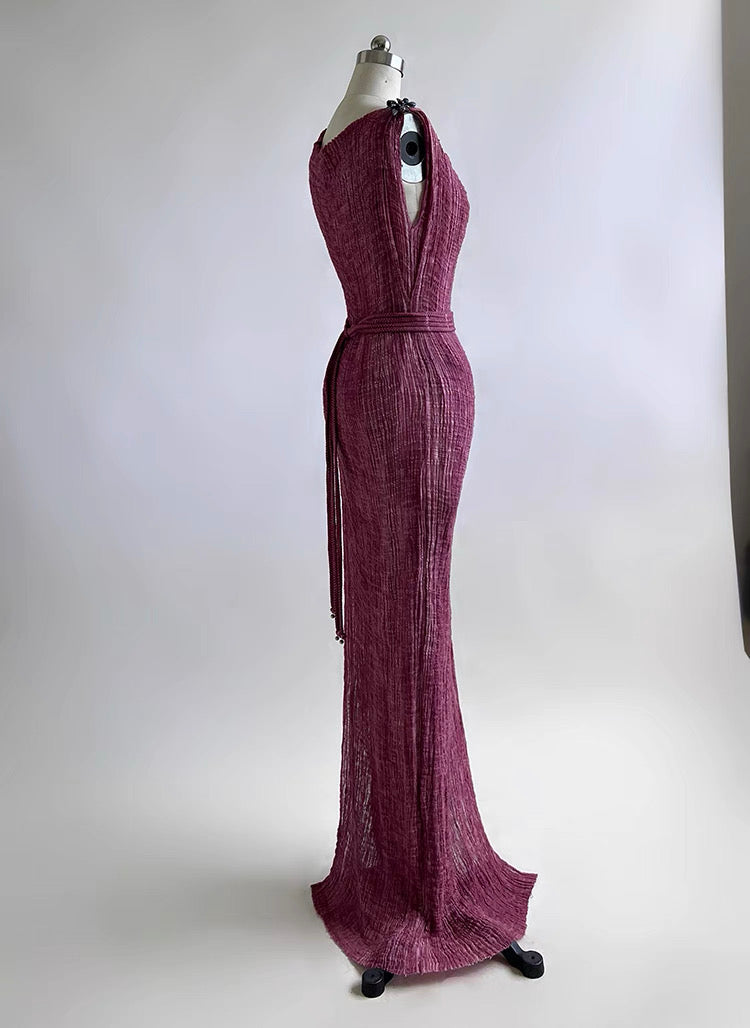 Vintage Rose Pink Textured Cotton Maxi Dress