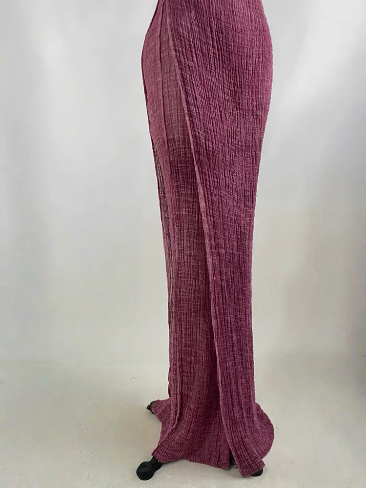Vintage Rose Pink Textured Cotton Maxi Dress