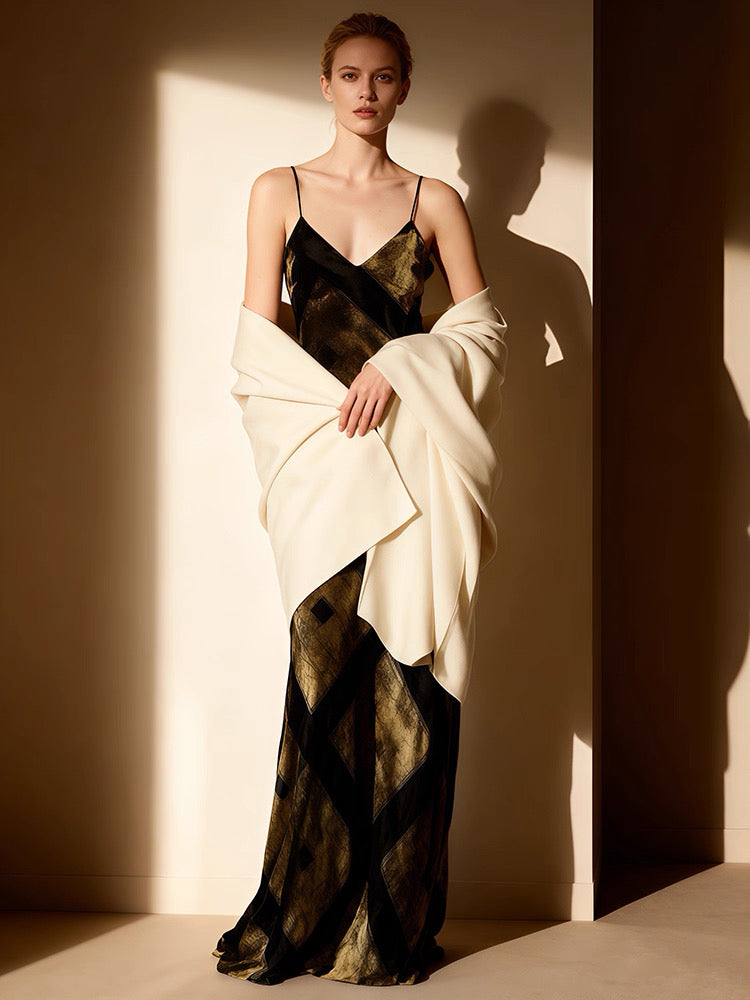 Antique Gold Silk Evening Gown