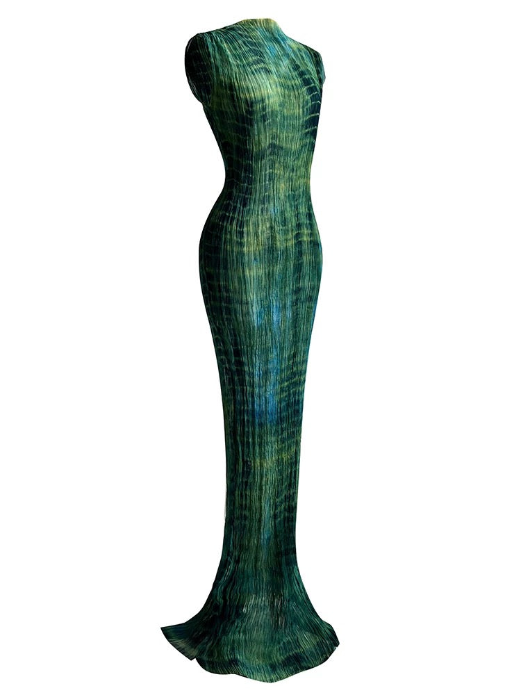 Green Coral Mermaid Silk Maxi