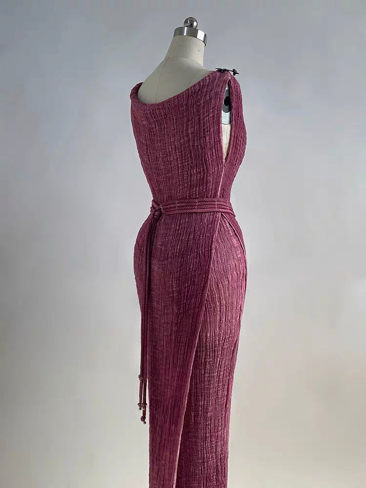 Vintage Rose Pink Textured Cotton Maxi Dress