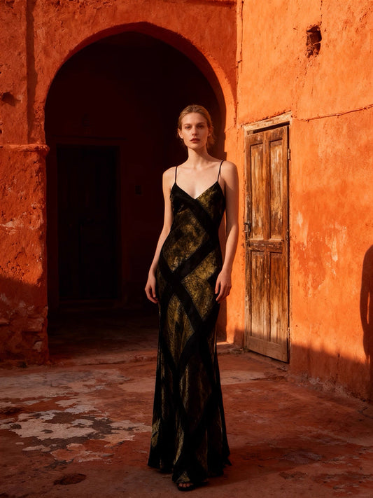 Antique Gold Silk Evening Gown