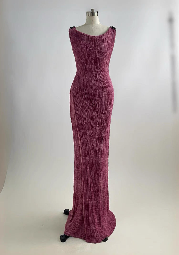 Vintage Rose Pink Textured Cotton Maxi Dress