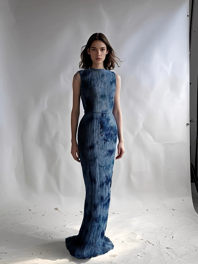 Handcrafted Indigo-Dyed Mulberry Silk Maxi Dress