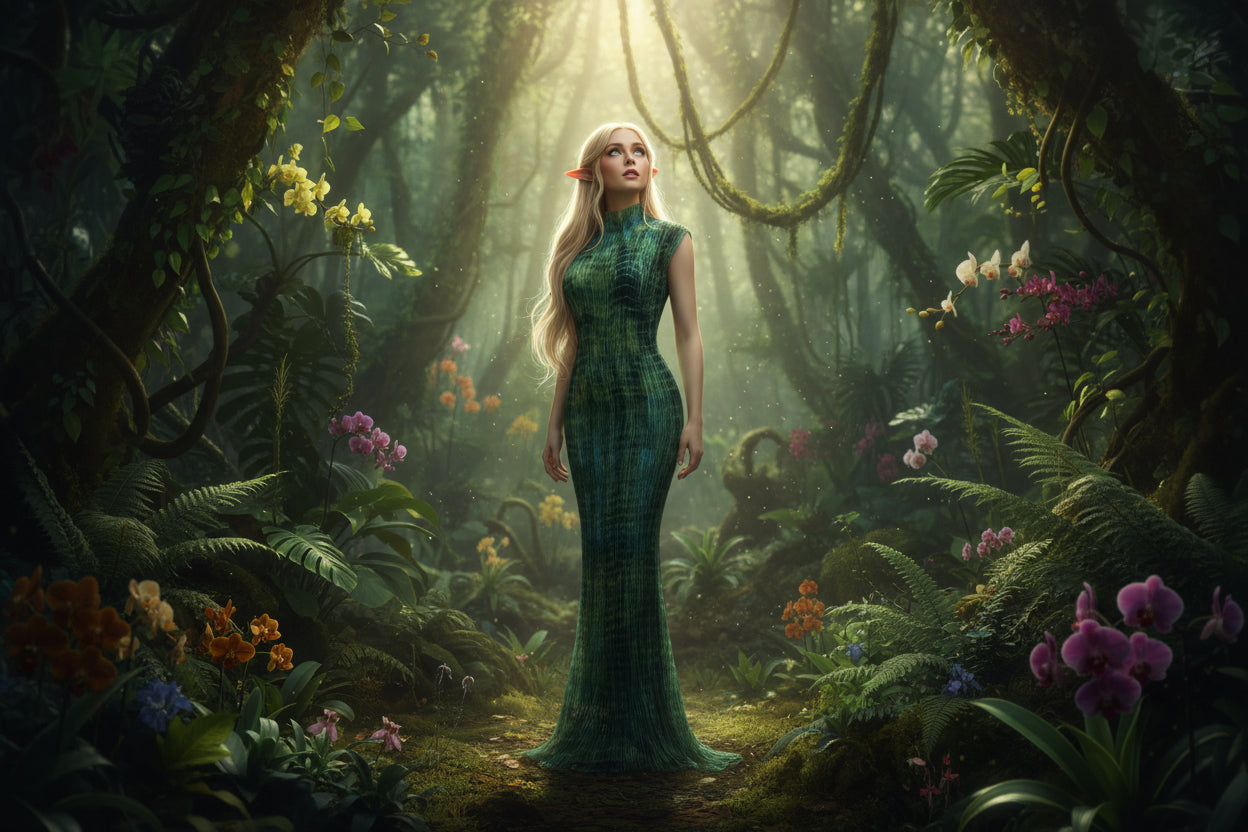 Green Coral Mermaid Silk Maxi