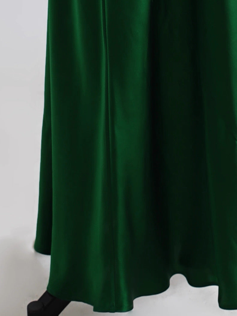 Emerald Silk Cowl-Neck Gown