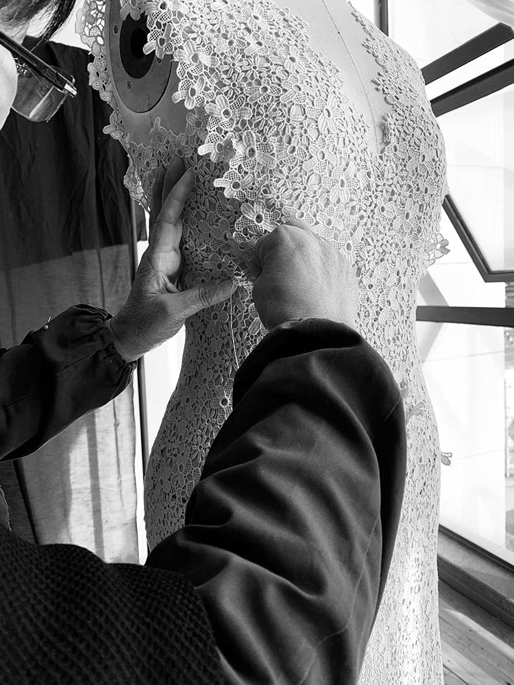 Hand-Stitched Hydrangea Lace Bridal Gown