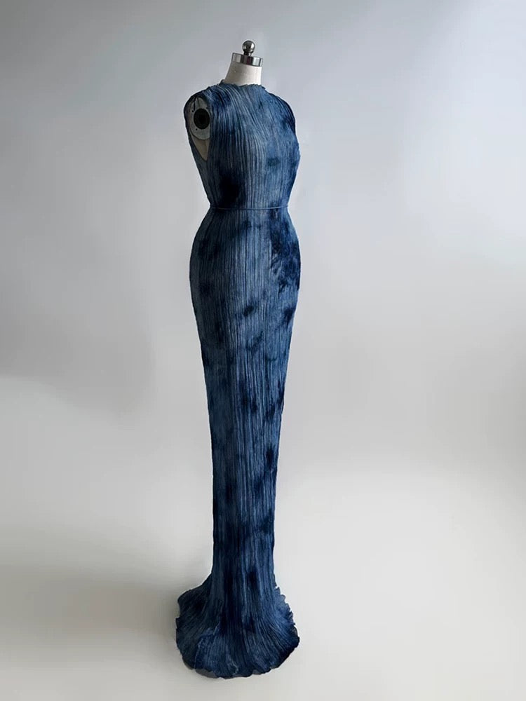 Handcrafted Indigo-Dyed Mulberry Silk Maxi Dress