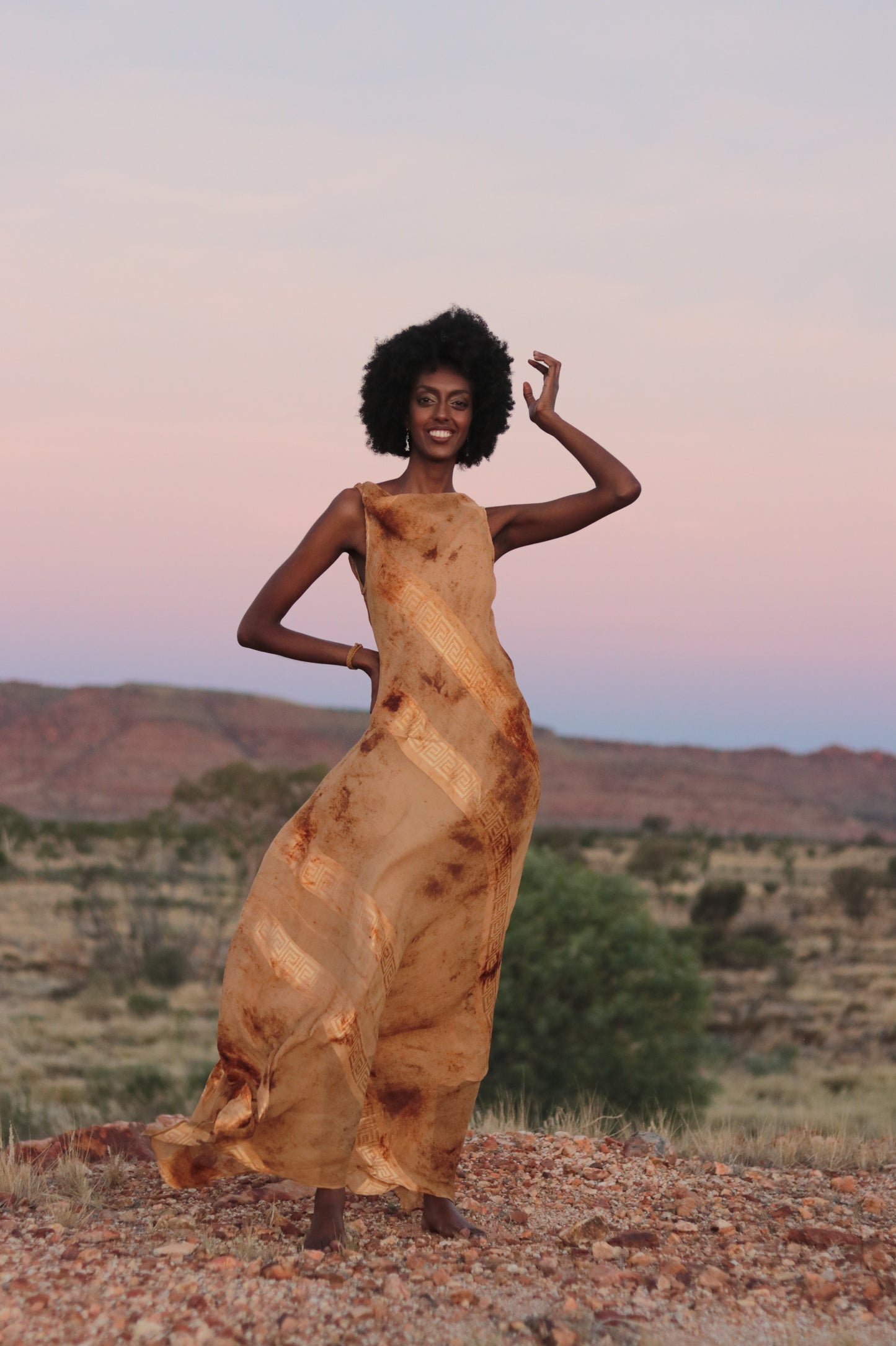 The “Desert Bloom” Double Layer Mulberry Silk Maxi Dress