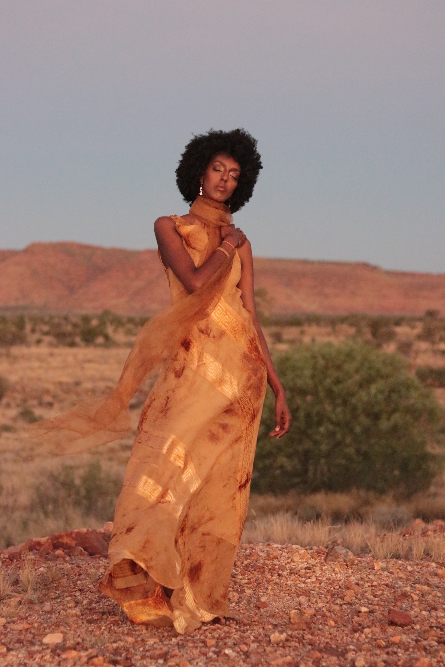The “Desert Bloom” Double Layer Mulberry Silk Maxi Dress