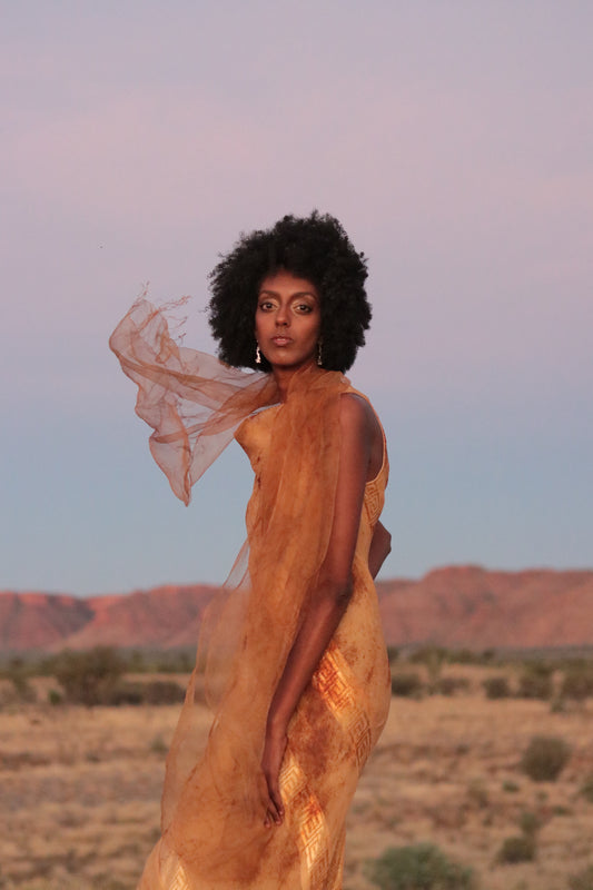 The “Desert Bloom” Double Layer Mulberry Silk Maxi Dress
