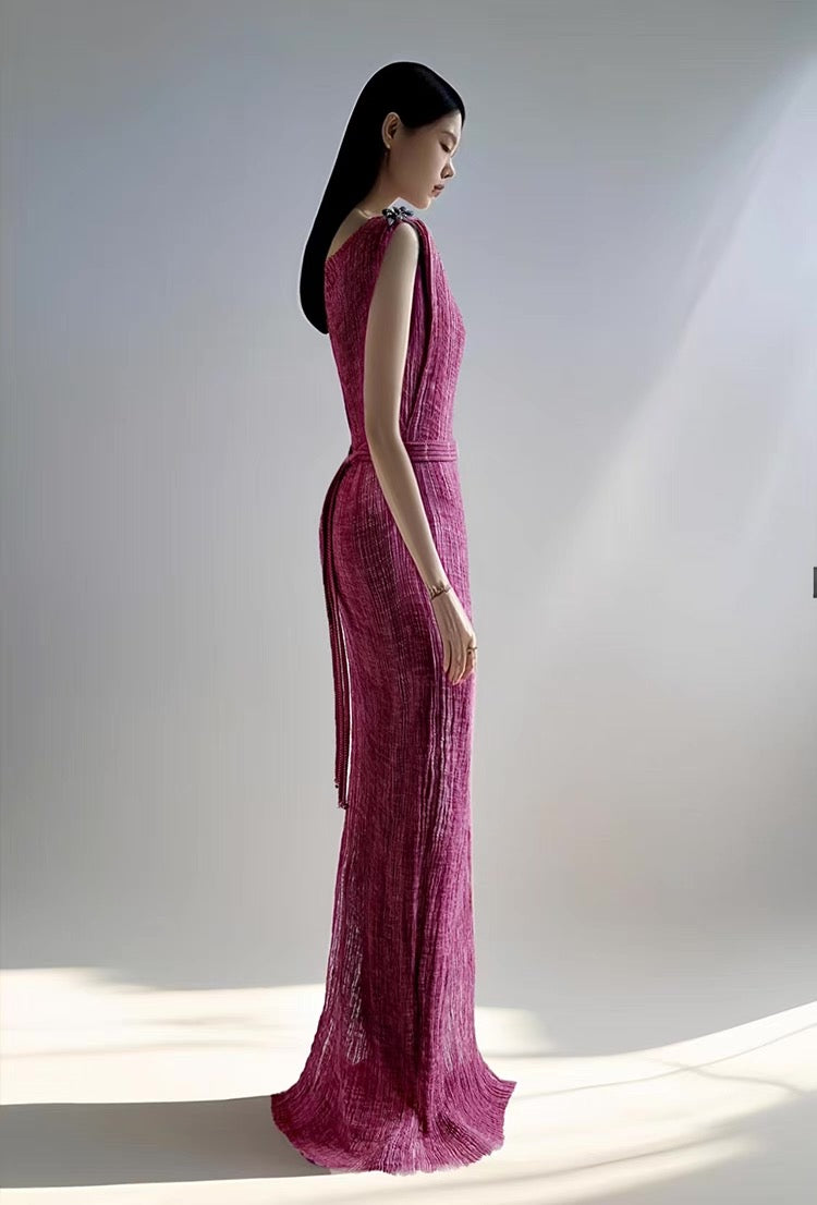 Vintage Rose Pink Textured Cotton Maxi Dress