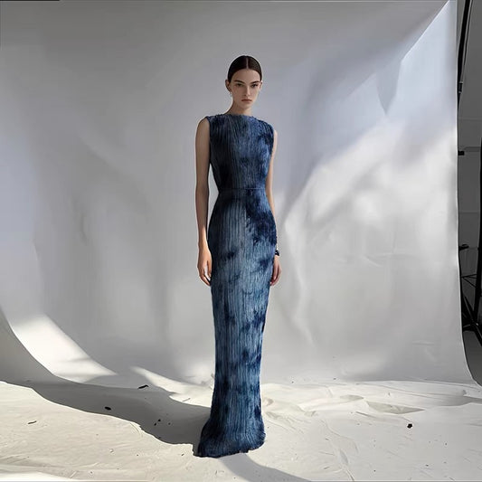 Handcrafted Indigo-Dyed Mulberry Silk Maxi Dress