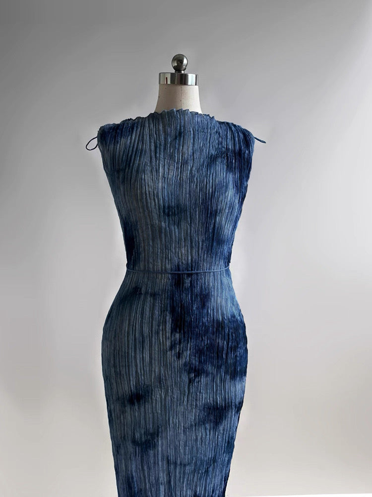 Handcrafted Indigo-Dyed Mulberry Silk Maxi Dress