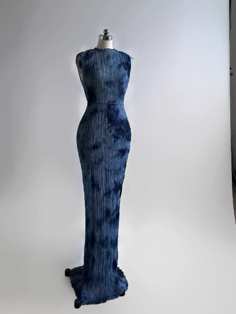 Handcrafted Indigo-Dyed Mulberry Silk Maxi Dress