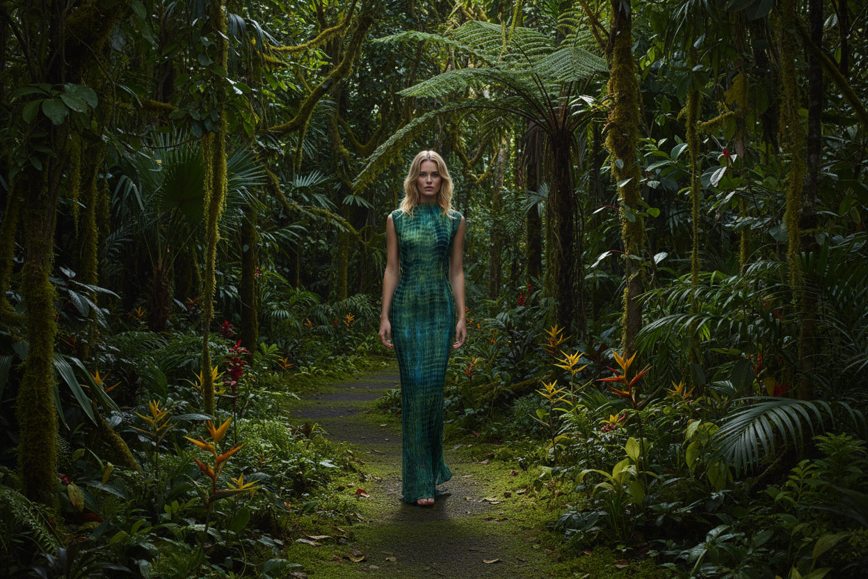 Green Coral Mermaid Silk Maxi