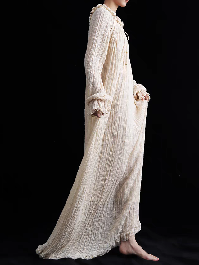 Undyed Textured Cotton Victorian Gown