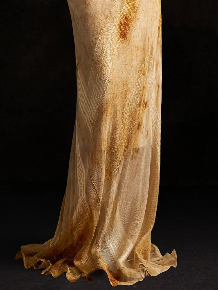 The “Desert Bloom” Double Layer Mulberry Silk Maxi Dress