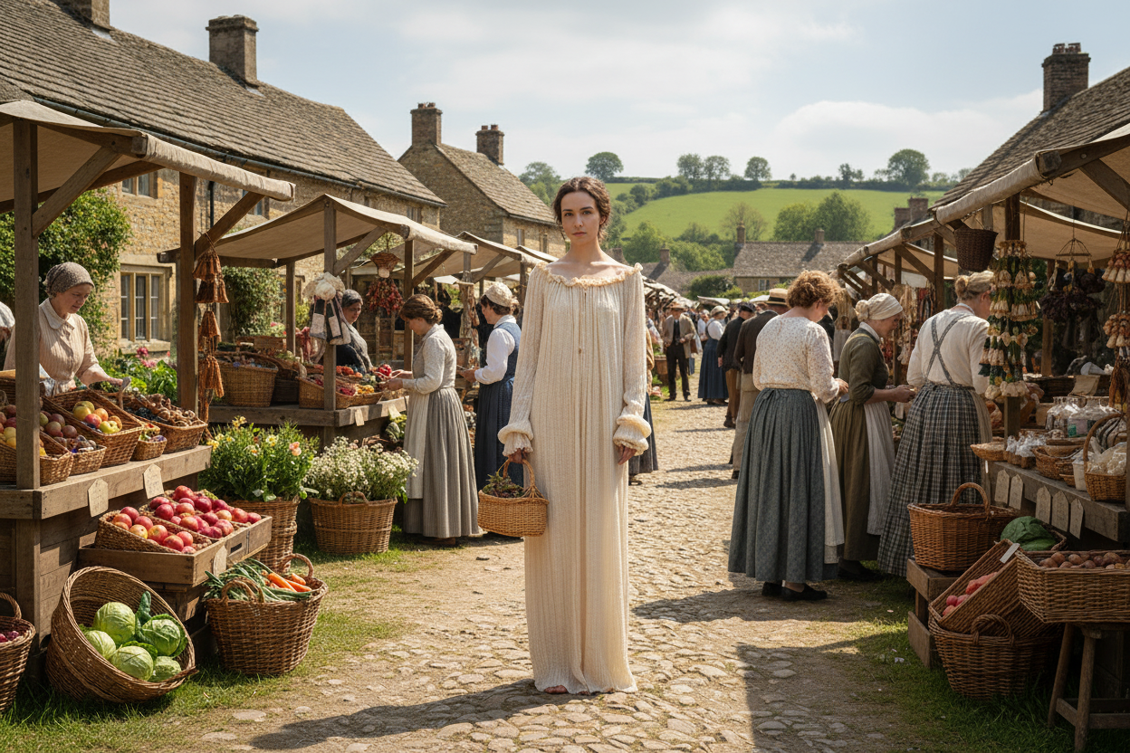 Undyed Textured Cotton Victorian Gown